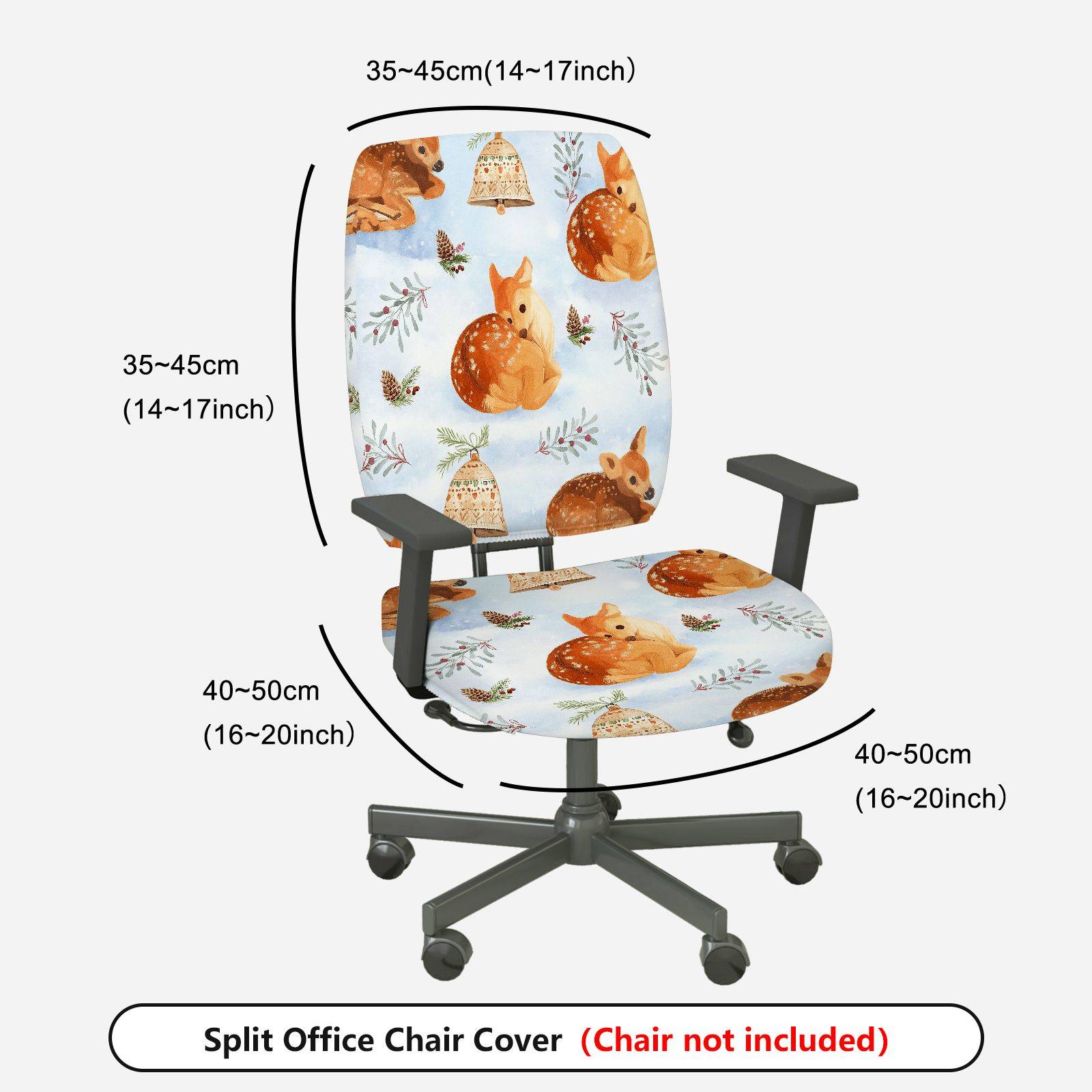 2-Piece Cute Christmas Deer Bell Pine Leaves  Computer Chair Cover Set, Seat and Backrest