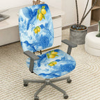 2-Piece Hummingbird Floral Lemon Nature Blue  Computer Chair Cover Set, Seat and Backrest