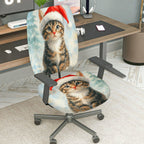 2-Piece Christmas Santa Claus Cat Snow Winter  Computer Chair Cover Set, Seat and Backrest