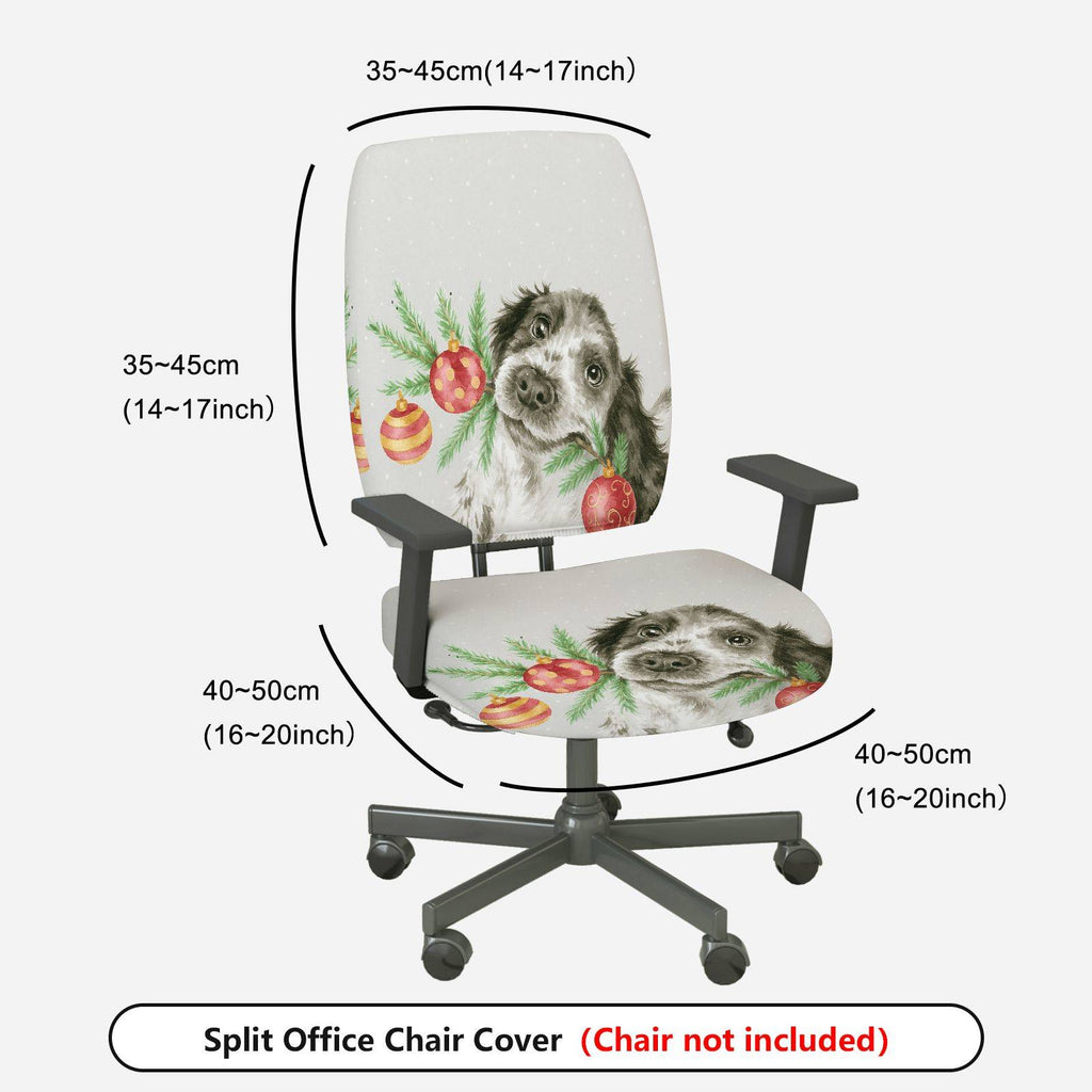 2-Piece Dog Christmas Holiday Festive Decorative  Computer Chair Cover Set, Seat and Backrest