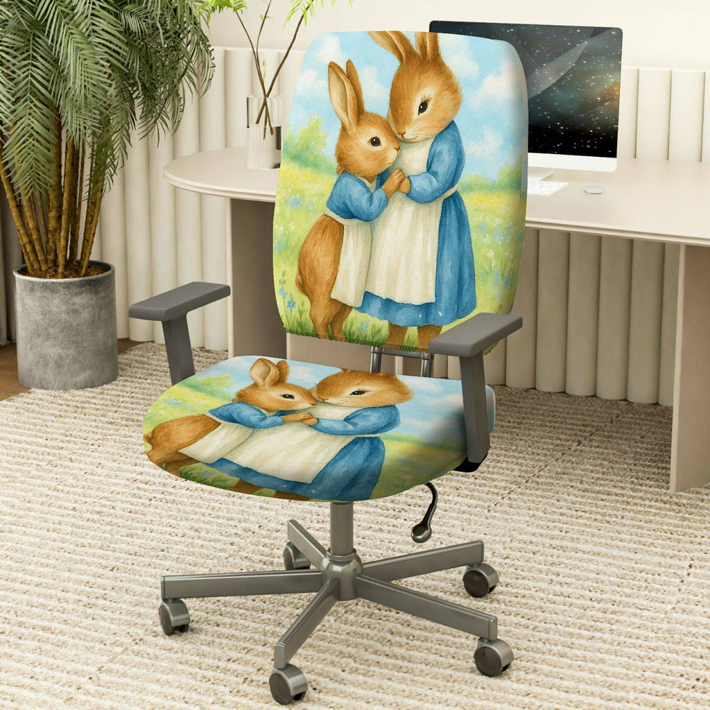 2-Piece Cute Animal Artistic Decorative Easter  Computer Chair Cover Set, Seat and Backrest