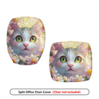 2-Piece Cute Cat Floral Spring Green Eyes Fantasy  Computer Chair Cover Set, Seat and Backrest