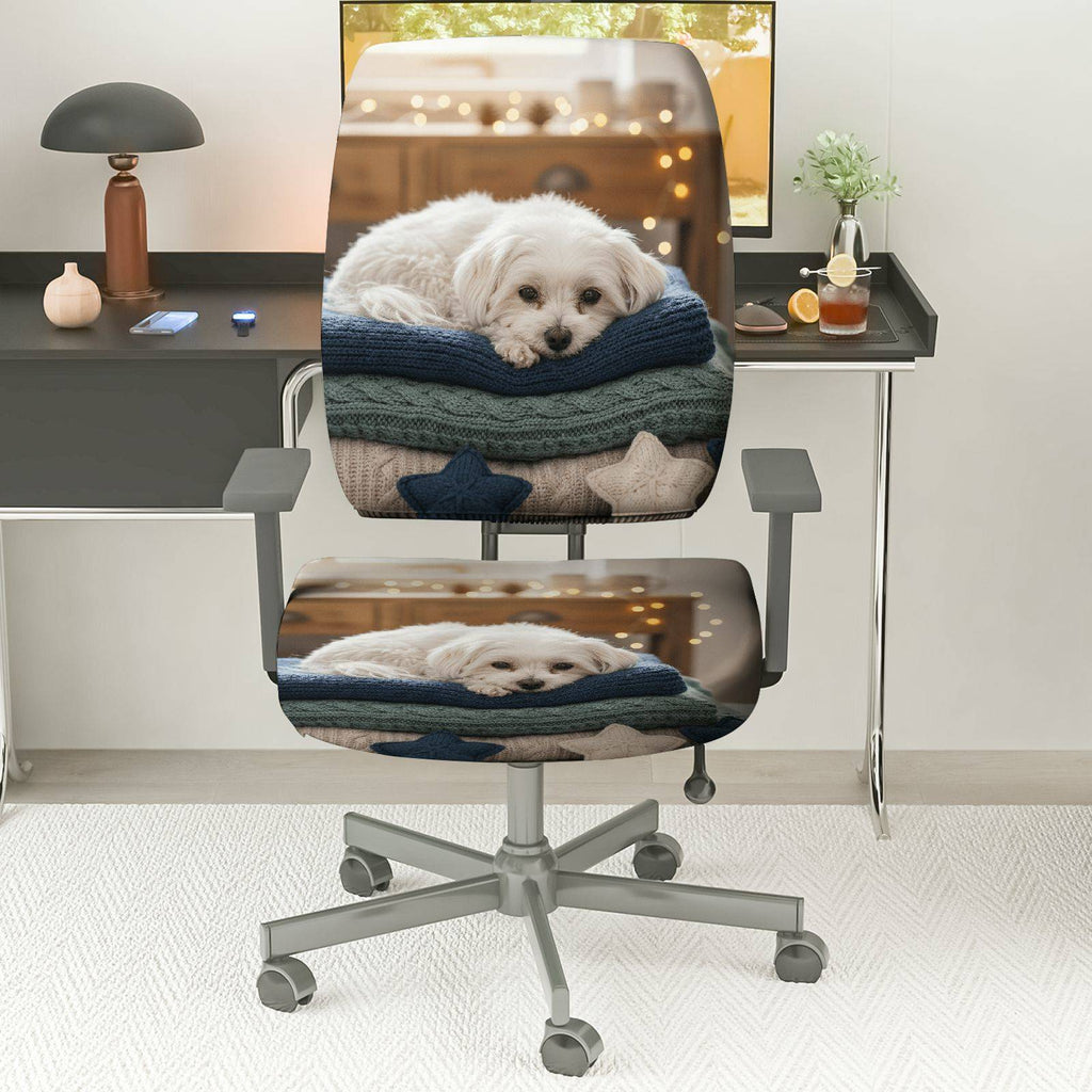 2-Piece Cute Dog Cozy Blanket Star Festive  Computer Chair Cover Set, Seat and Backrest
