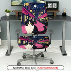 2-Piece Night Street Cat Moonlight Festival Romantic  Computer Chair Cover Set, Seat and Backrest