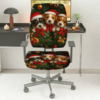 2-Piece Christmas Dog Santa Hat Festive Decoration Holiday  Computer Chair Cover Set, Seat and Backrest