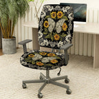 2-Piece Butterfly Floral Lace Sunflower Black  Computer Chair Cover Set, Seat and Backrest