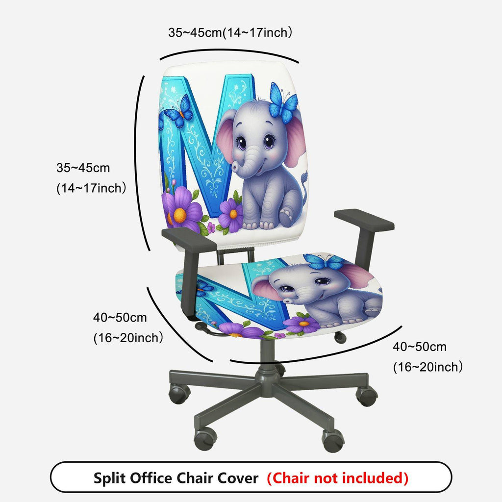 2-Piece Cute Elephant Butterfly Flower  Computer Chair Cover Set, Seat and Backrest