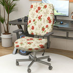 2-Piece Floral Pattern Red Flower  Computer Chair Cover Set, Seat and Backrest