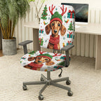 2-Piece Christmas Dog Reindeer Gift Tree Snowflakes  Computer Chair Cover Set, Seat and Backrest