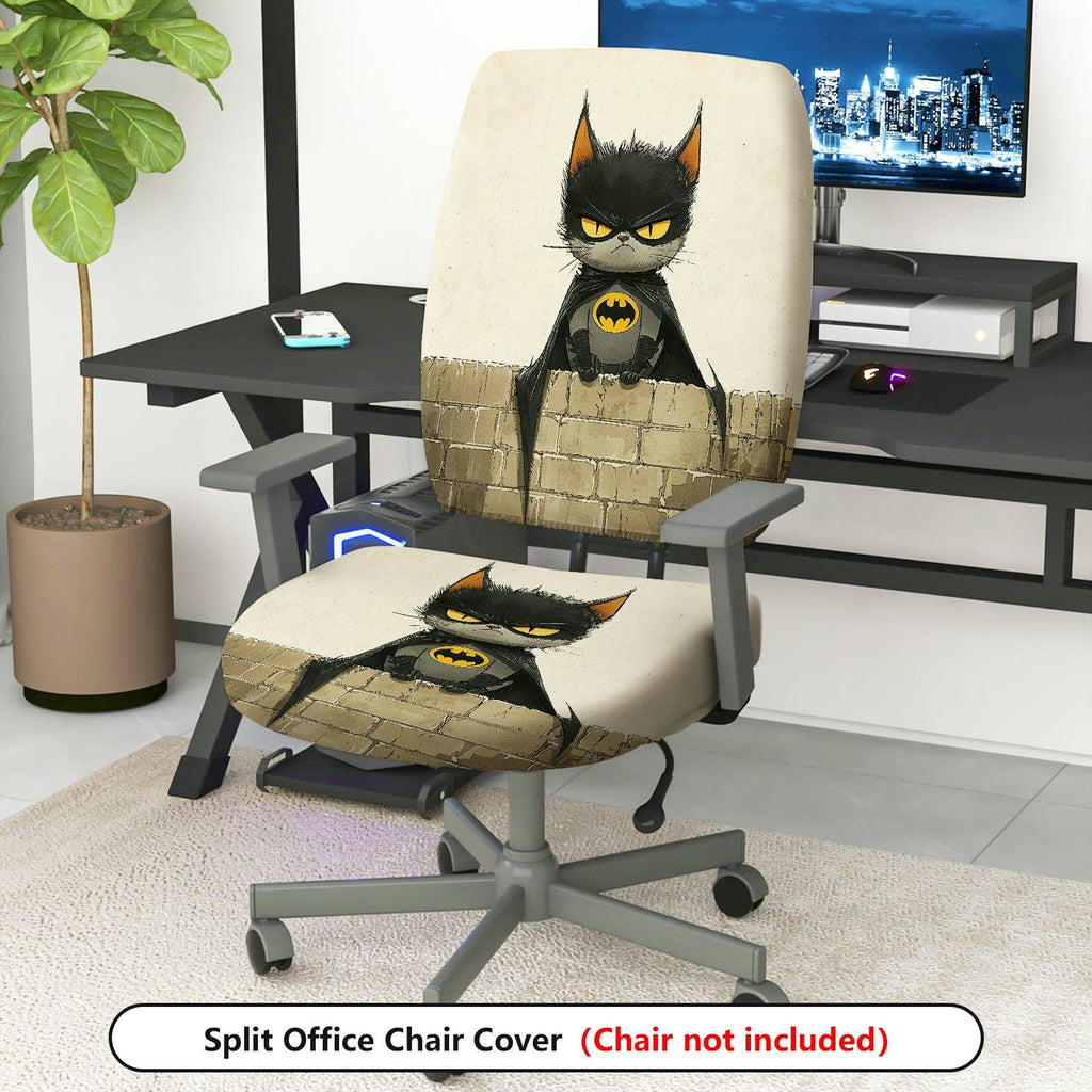 2-Piece Cat Batman Black Fun Creative  Computer Chair Cover Set, Seat and Backrest
