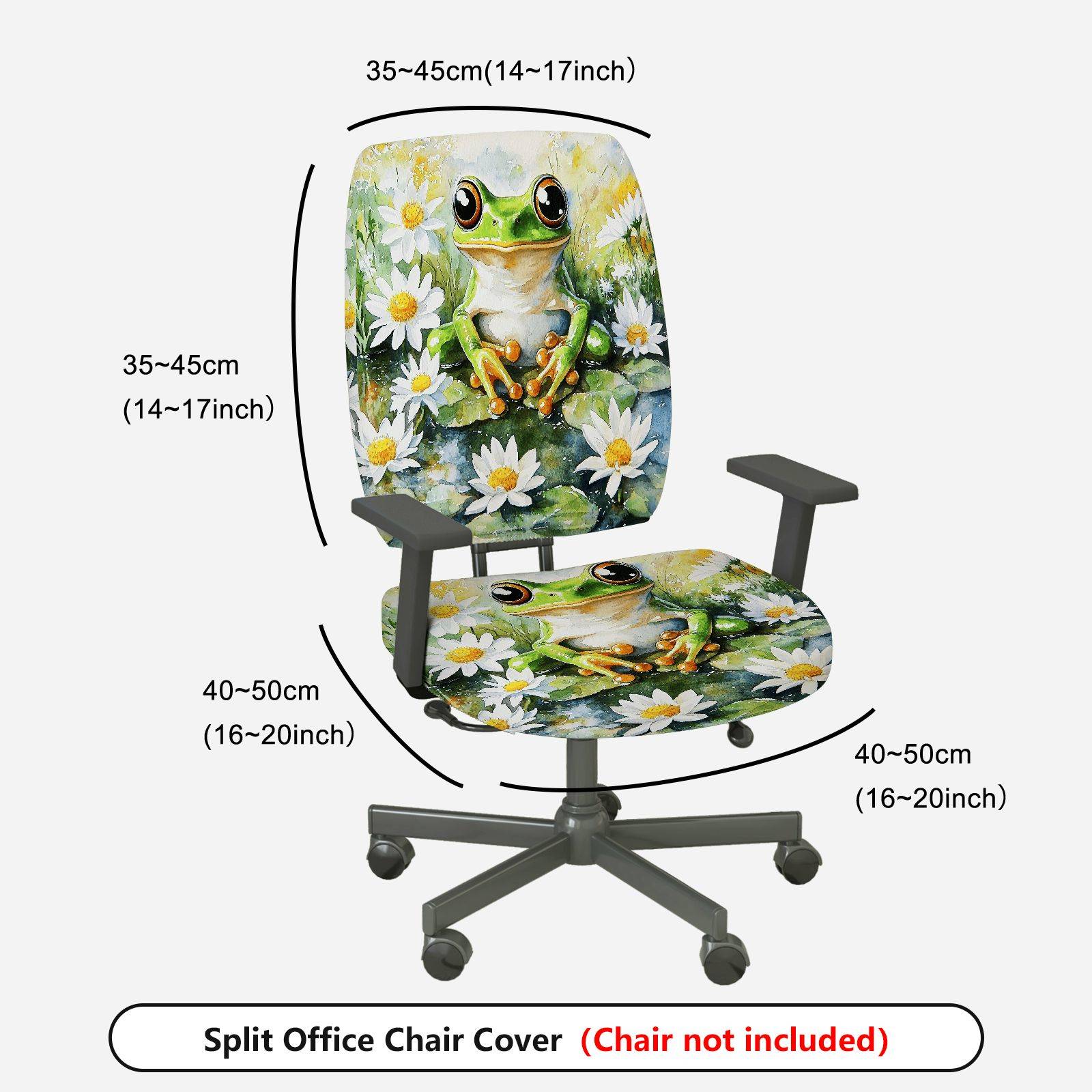 2-Piece Cute Frog Flower Nature Art Green  Computer Chair Cover Set, Seat and Backrest