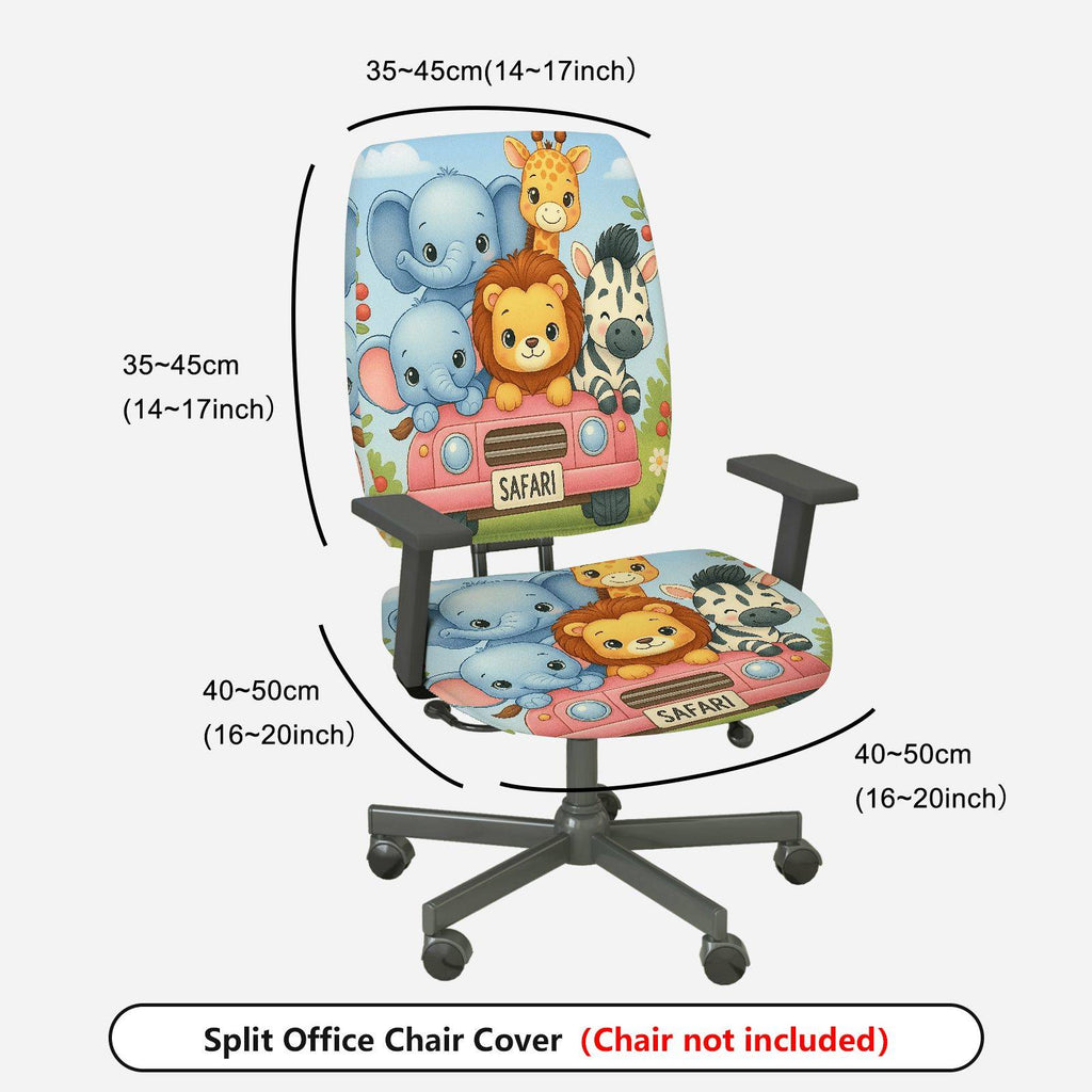2-Piece Safari Animal Cute Colorful  Computer Chair Cover Set, Seat and Backrest
