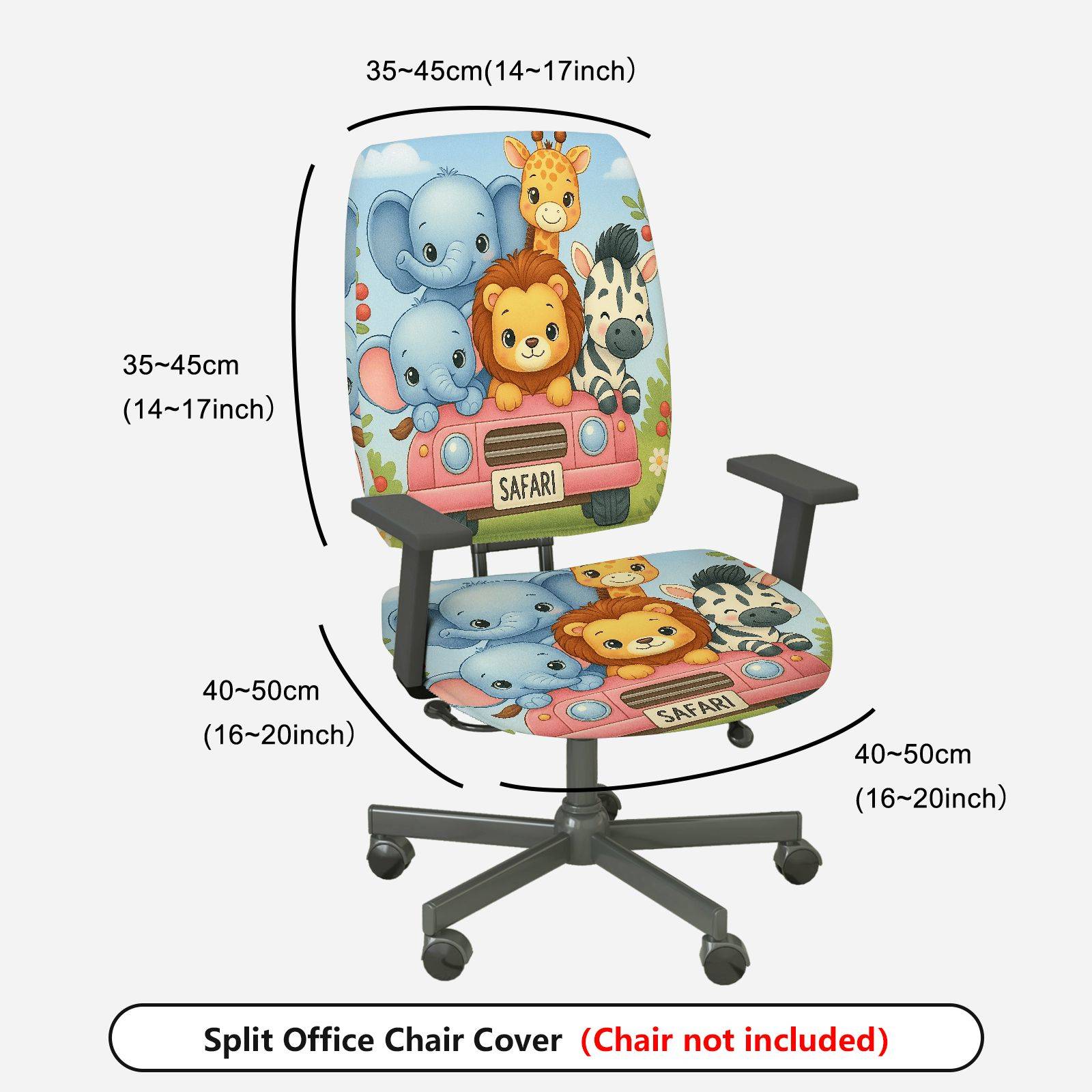 2-Piece Safari Animal Cute Colorful  Computer Chair Cover Set, Seat and Backrest