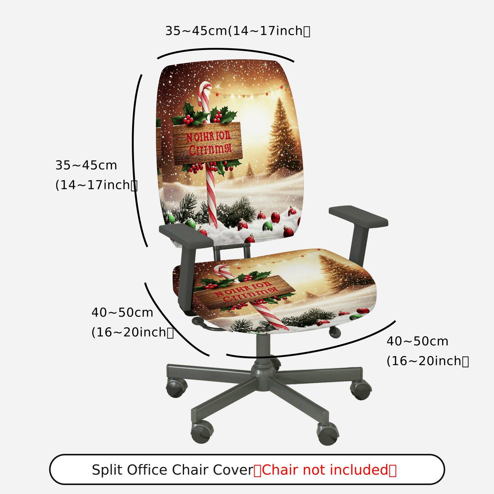 2-Piece Christmas Snowflake Candy Cane Holly Tree  Computer Chair Cover Set, Seat and Backrest