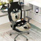 2-Piece Wolf Animal Art Blue Eyes Novelty Husky Dog  Computer Chair Cover Set, Seat and Backrest