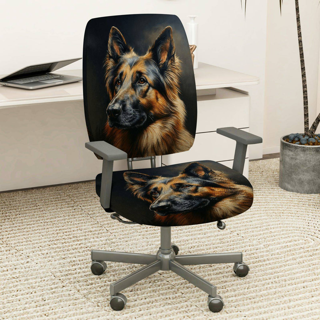2-Piece German Shepherd Dog Animal  Computer Chair Cover Set, Seat and Backrest