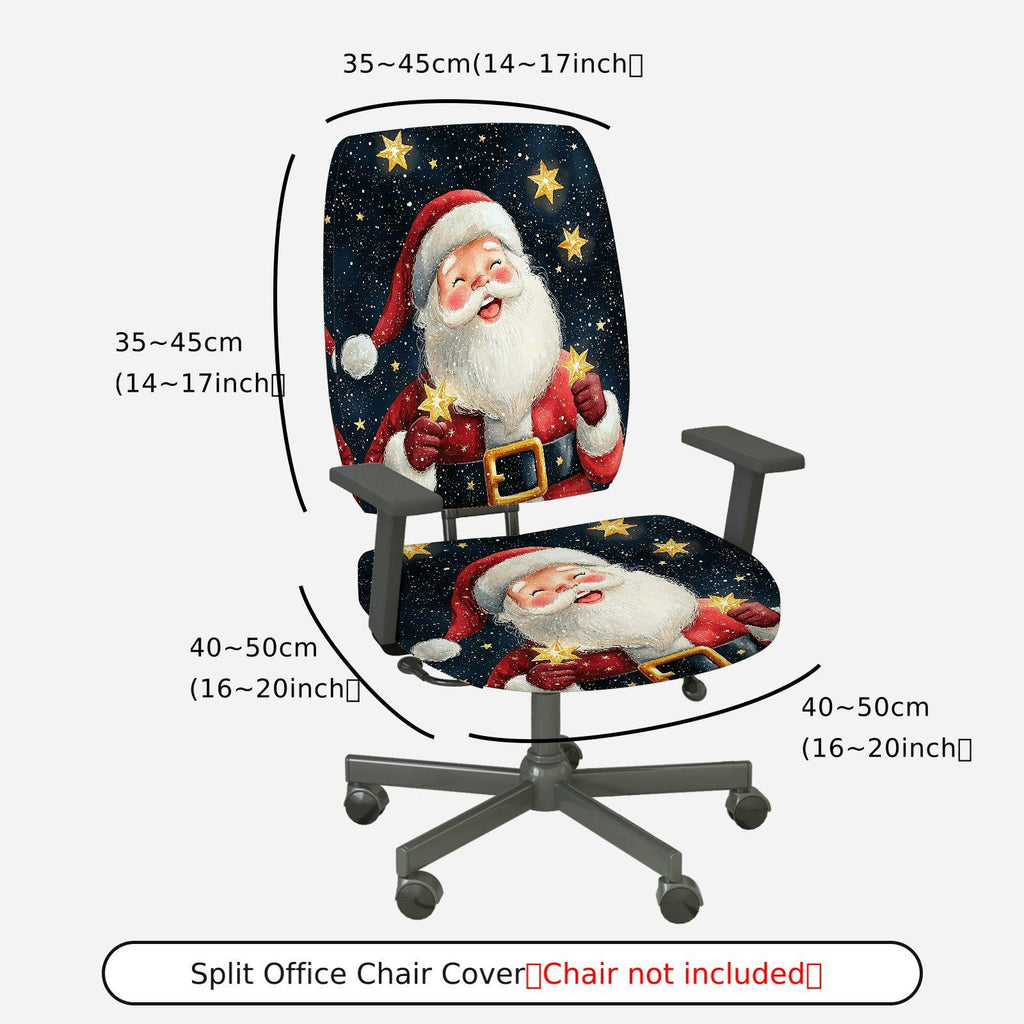 2-Piece Santa Claus Christmas Stars Pattern  Computer Chair Cover Set, Seat and Backrest