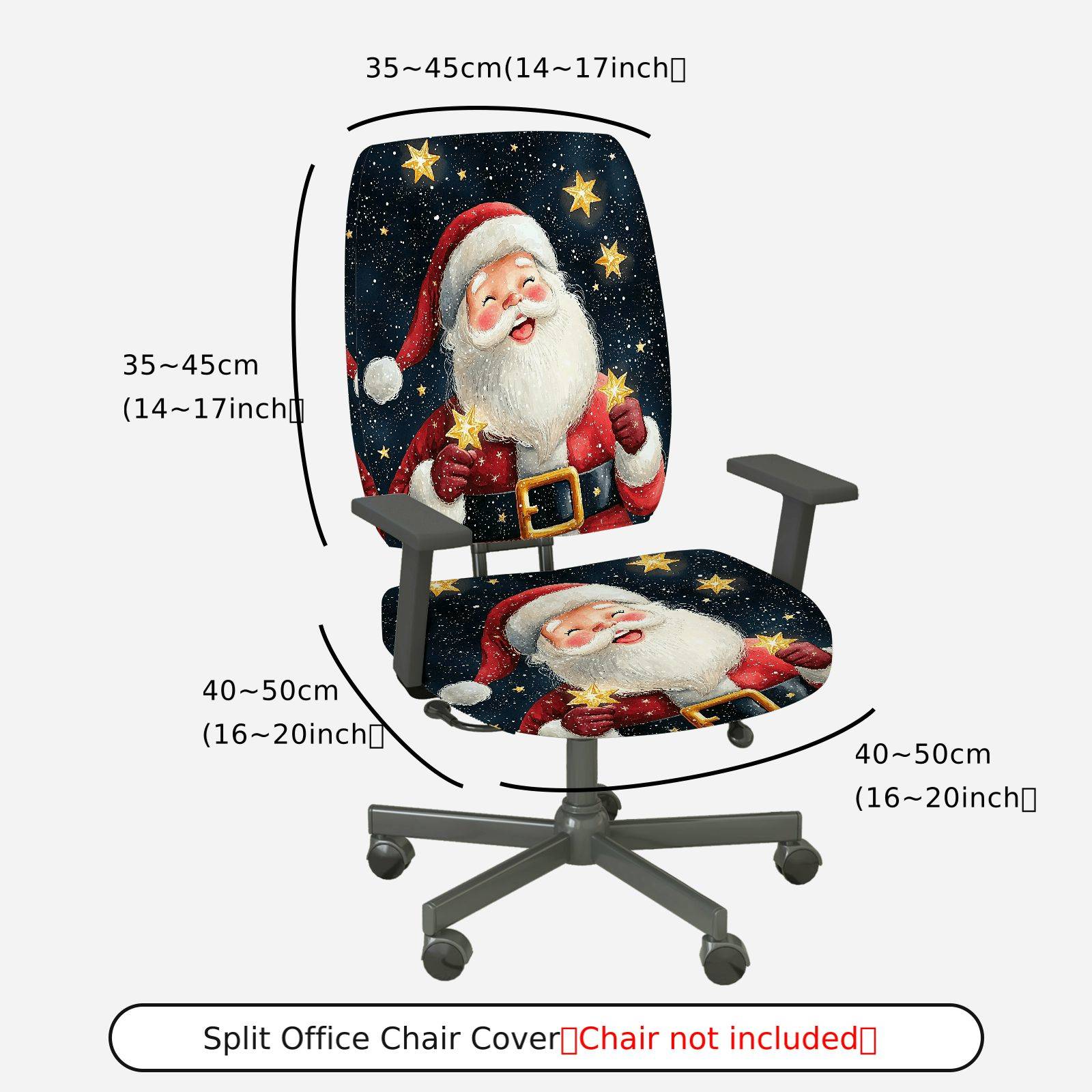 2-Piece Santa Claus Christmas Stars Pattern  Computer Chair Cover Set, Seat and Backrest