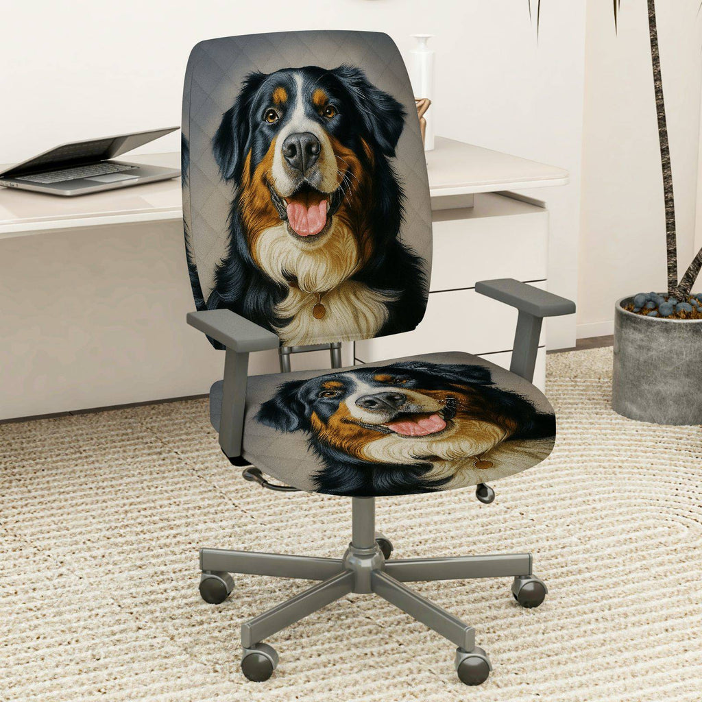 2-Piece Dog Print Animal Theme Cute Home  Computer Chair Cover Set, Seat and Backrest