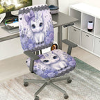 2-Piece Unicorn Floral Cute Purple Fantasy  Computer Chair Cover Set, Seat and Backrest