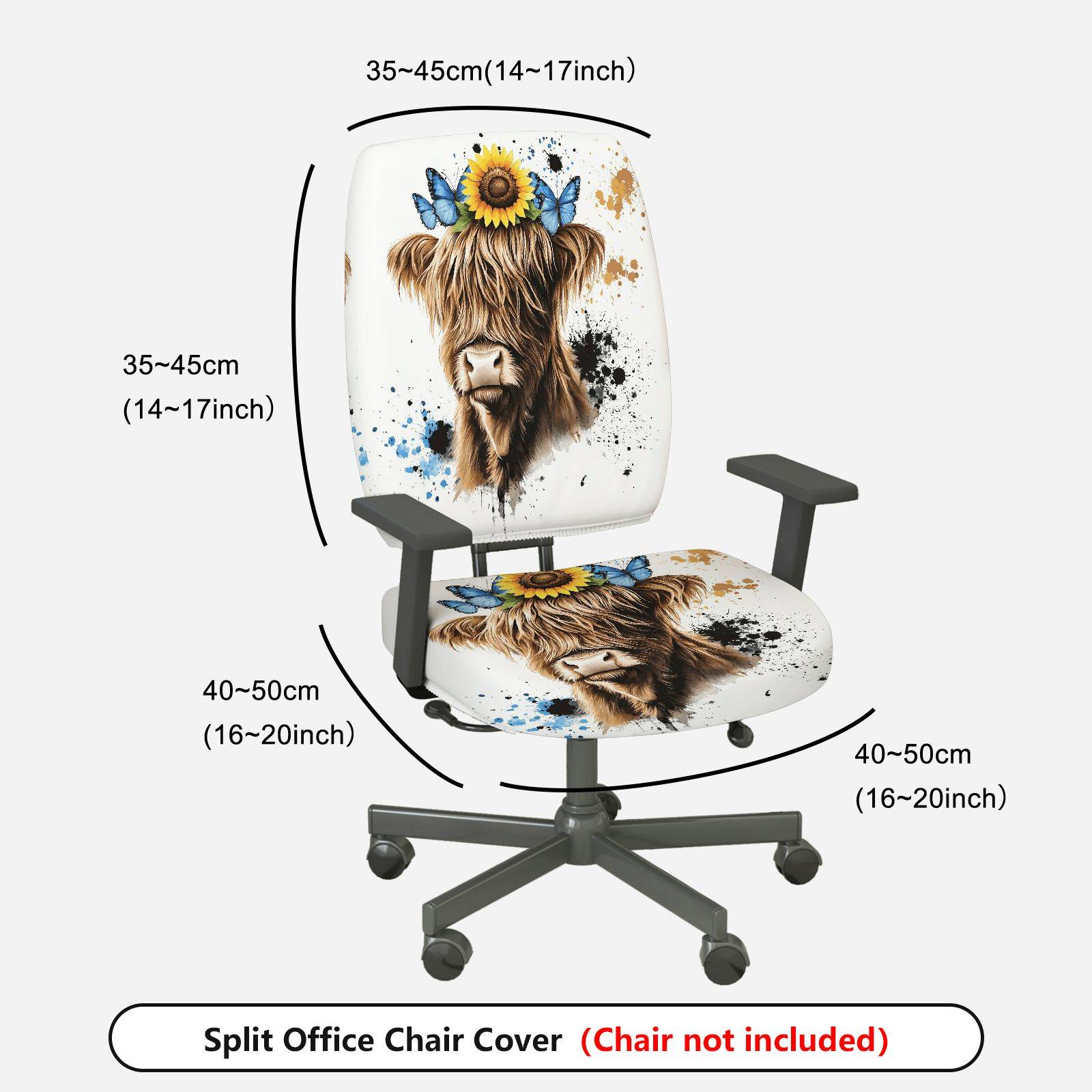 2-Piece Sunflower Butterfly Highland Cow Art  Computer Chair Cover Set, Seat and Backrest