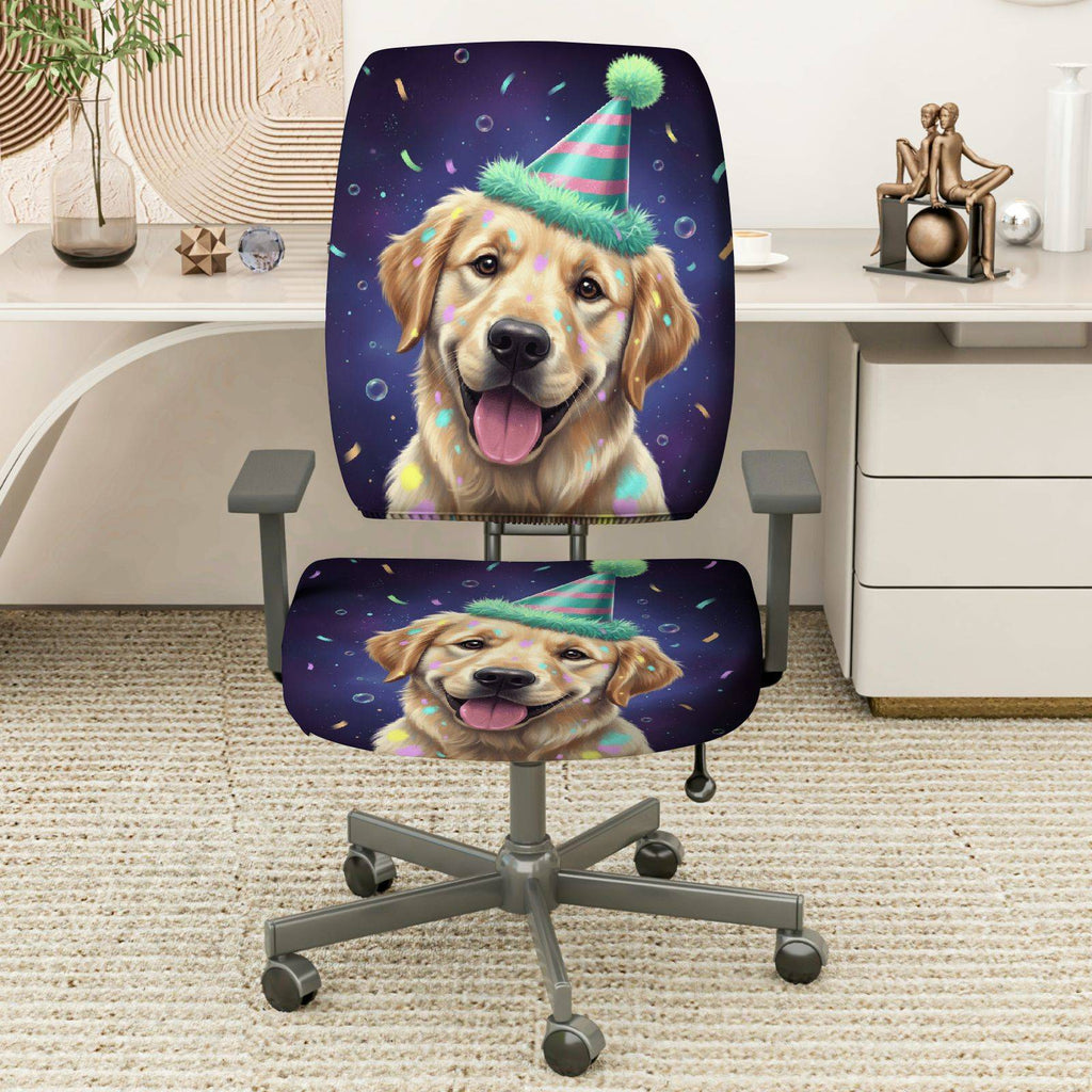 2-Piece Cute Dog Party Hat Celebration Confetti Joyful  Computer Chair Cover Set, Seat and Backrest