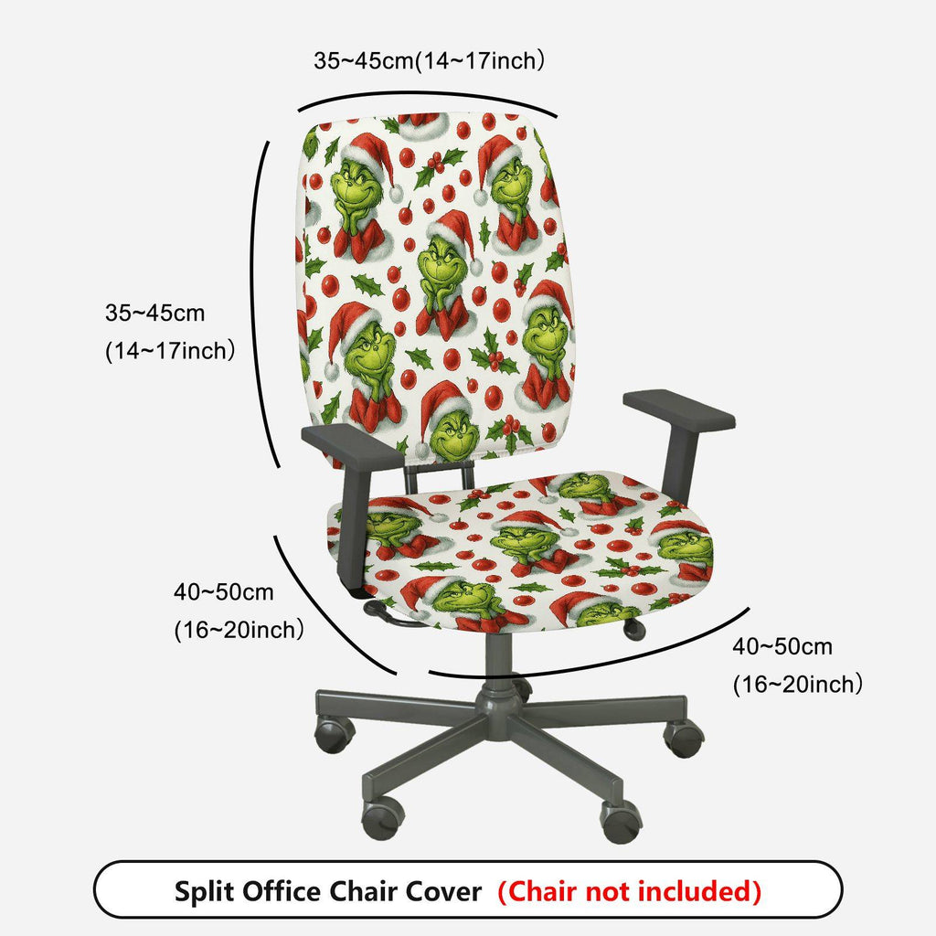2-Piece Christmas Santa Grinch Holly Berry  Computer Chair Cover Set, Seat and Backrest
