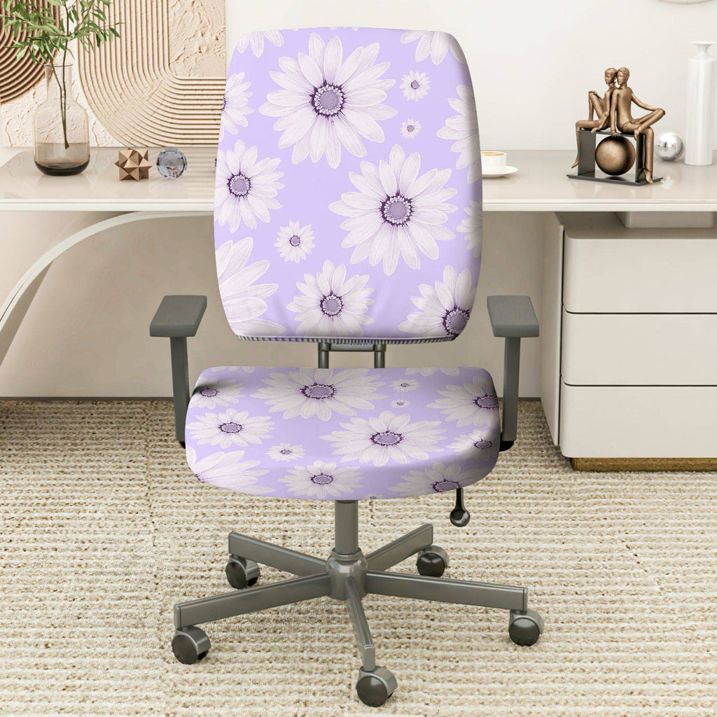 2-Piece Floral Purple Daisy Pattern  Computer Chair Cover Set, Seat and Backrest
