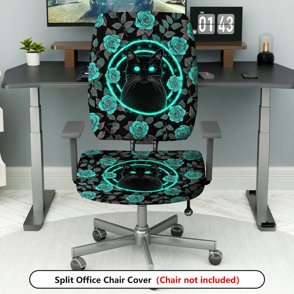 2-Piece Cat Floral Glow Halloween Mystical Enchanted  Computer Chair Cover Set, Seat and Backrest