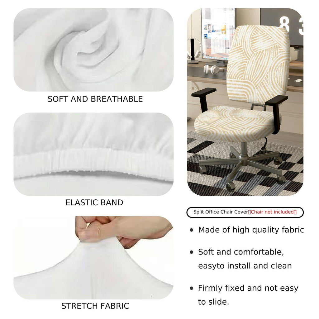 2-Piece Abstract Geometric White Beige Modern Stylish  Computer Chair Cover Set, Seat and Backrest