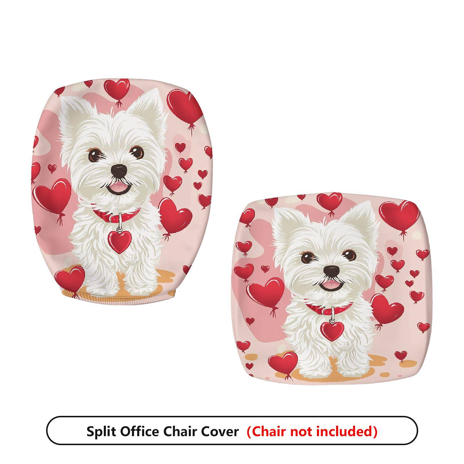 2-Piece Cute Valentine Dog Heart Love Romantic  Computer Chair Cover Set, Seat and Backrest