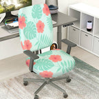 2-Piece Tropical Flower Leaf Pattern Green Pink  Computer Chair Cover Set, Seat and Backrest