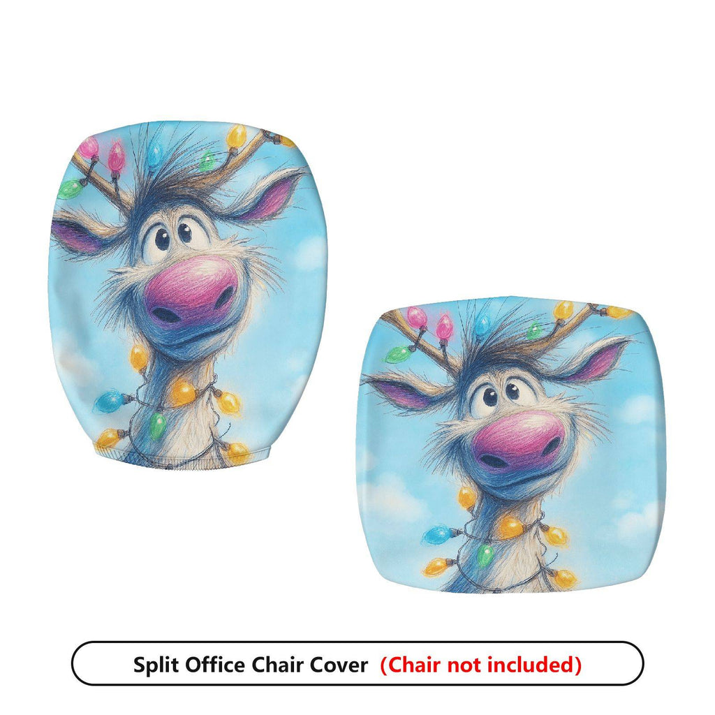 2-Piece Christmas Reindeer Blue Holiday Fun  Computer Chair Cover Set, Seat and Backrest