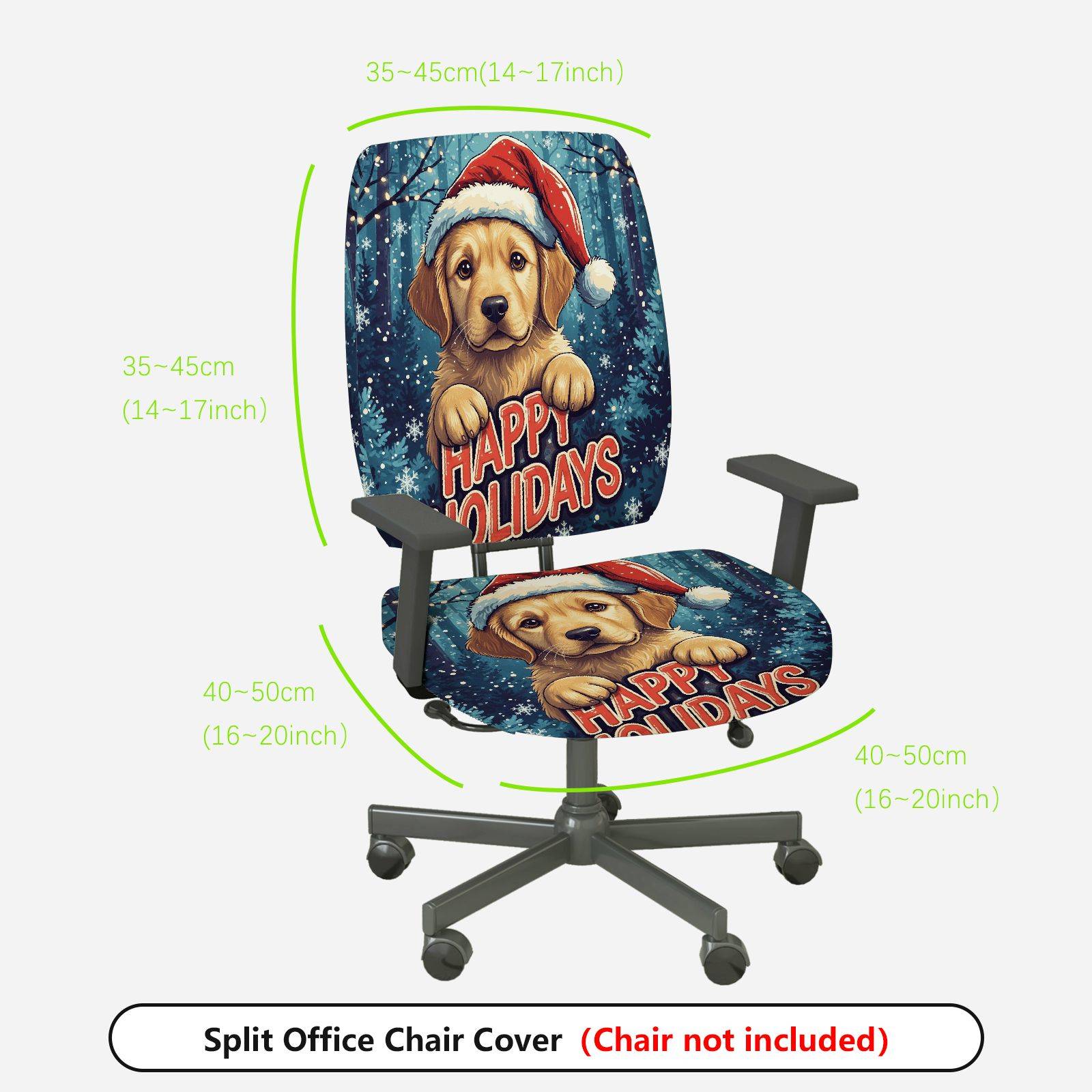 2-Piece Seasonal Puppy Christmas Dog Santa Happy Holidays  Computer Chair Cover Set, Seat and Backrest