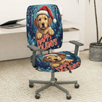 2-Piece Seasonal Puppy Christmas Dog Santa Happy Holidays  Computer Chair Cover Set, Seat and Backrest
