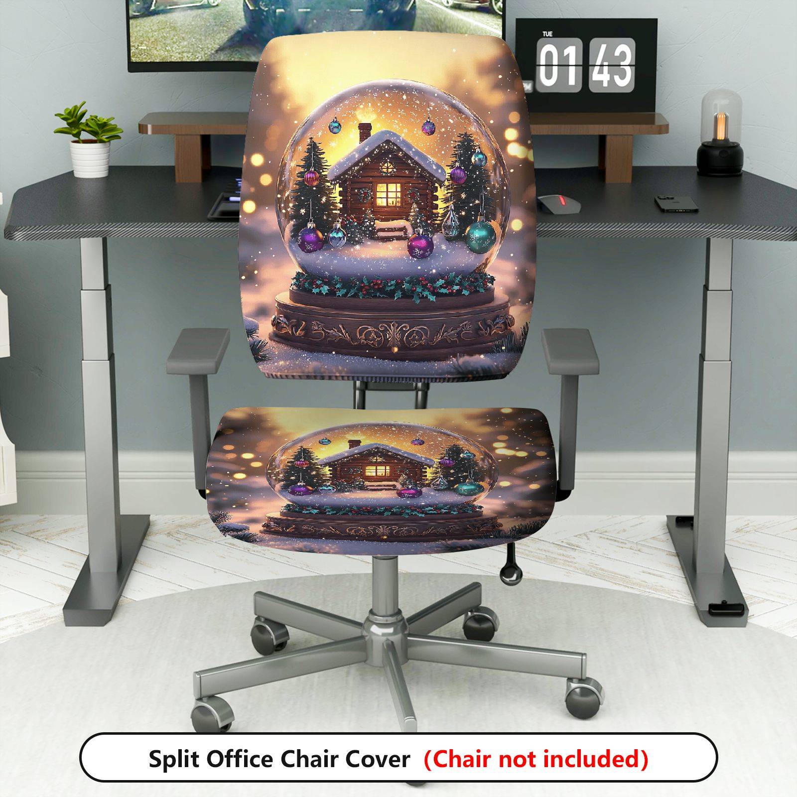 2-Piece Christmas cabin snow globe festive  Computer Chair Cover Set, Seat and Backrest