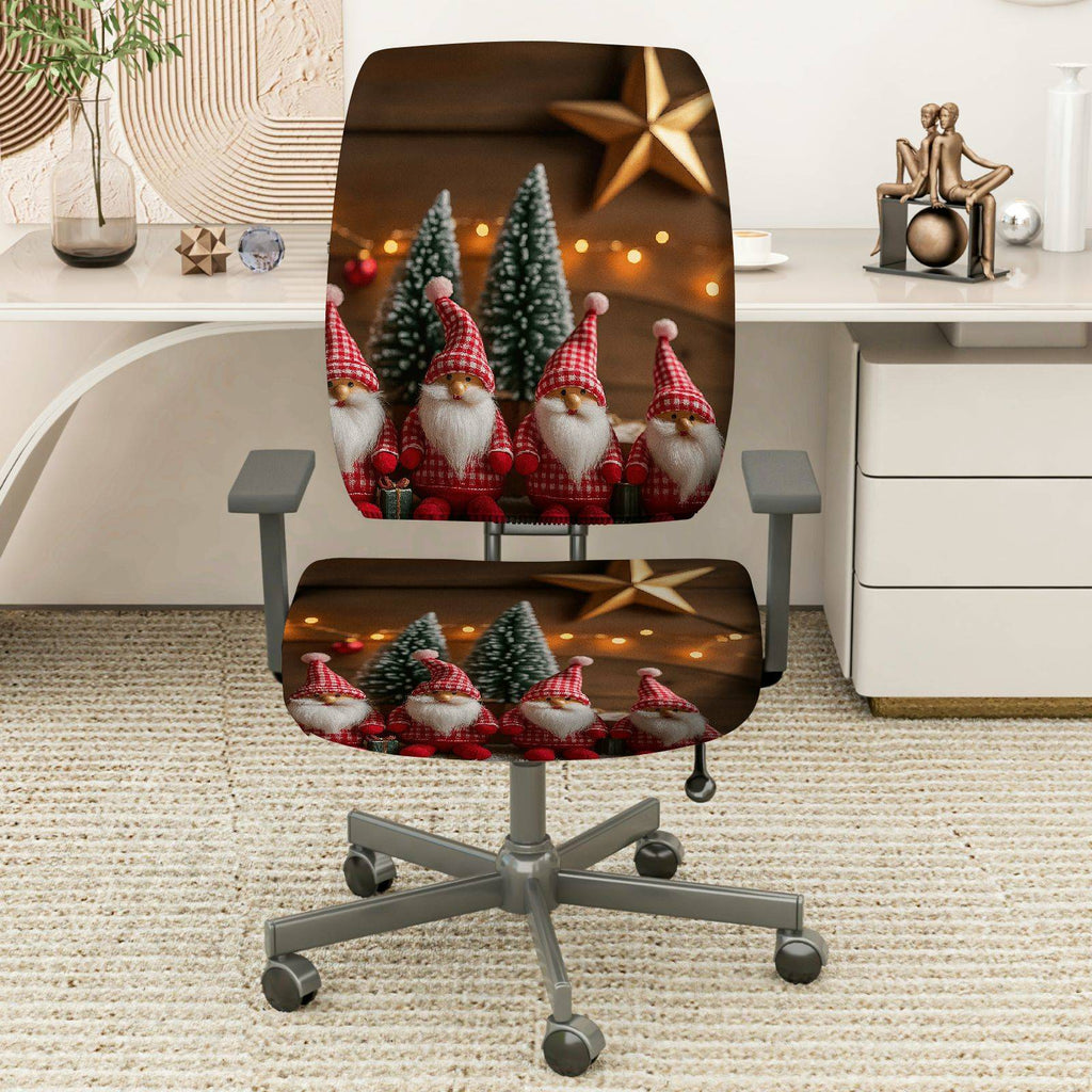 2-Piece Christmas Gnome Tree Star  Computer Chair Cover Set, Seat and Backrest