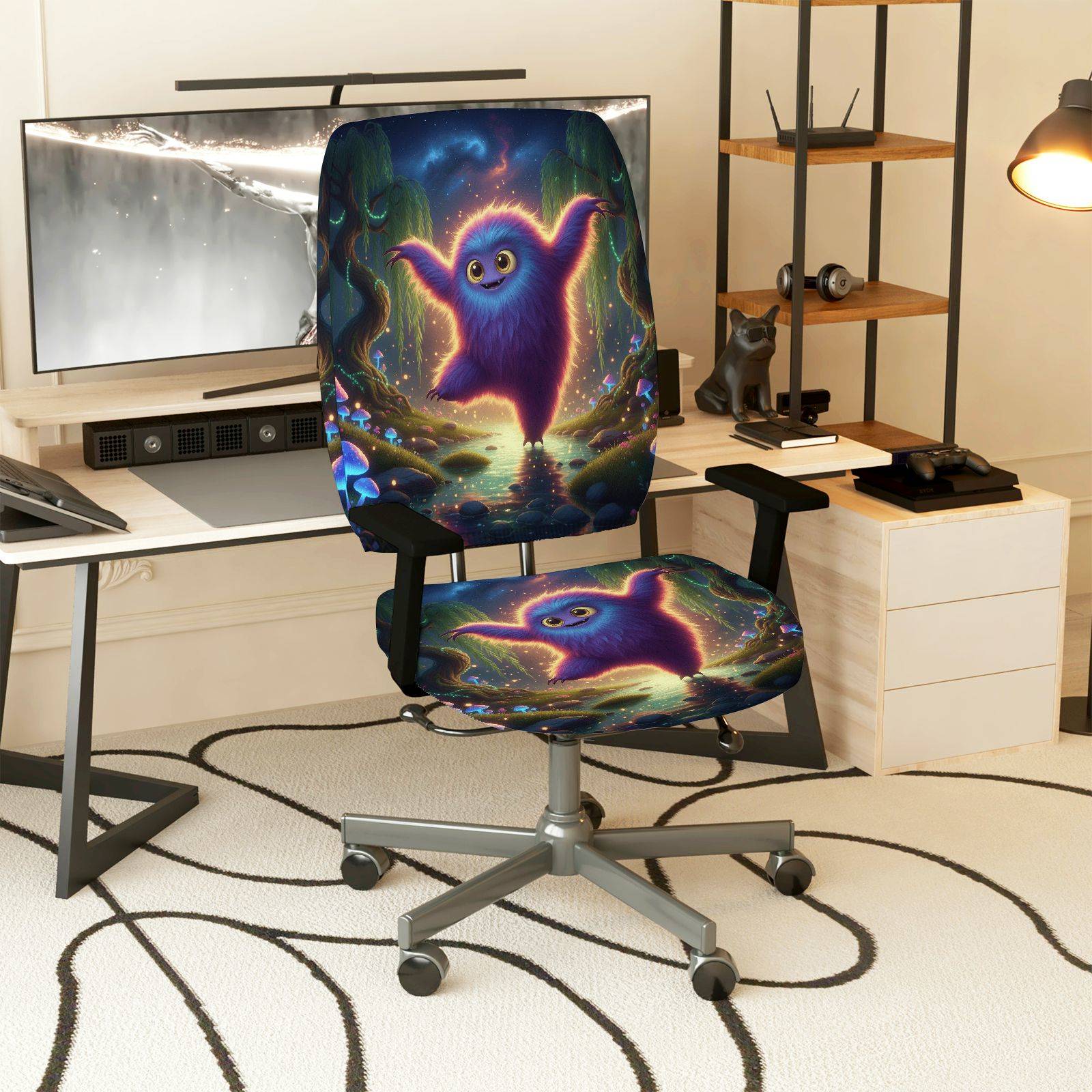 2-Piece Adorable Fantasy Creature Magic Forest Glow  Computer Chair Cover Set, Seat and Backrest