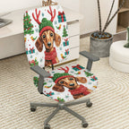 2-Piece Christmas Dog Reindeer Gift Tree Snowflakes  Computer Chair Cover Set, Seat and Backrest