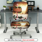2-Piece Christmas Snowflake Candy Cane Holly Tree  Computer Chair Cover Set, Seat and Backrest