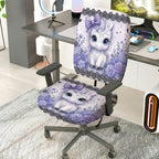 2-Piece Unicorn Floral Cute Purple Fantasy  Computer Chair Cover Set, Seat and Backrest