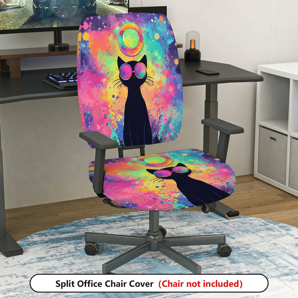 2-Piece Colorful Cat Funky Artistic Stylish  Computer Chair Cover Set, Seat and Backrest