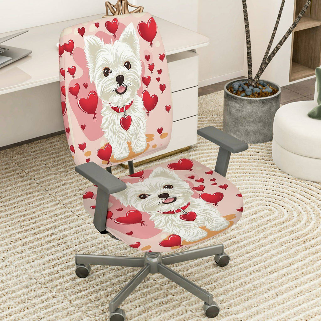 2-Piece Cute Valentine Dog Heart Love Romantic  Computer Chair Cover Set, Seat and Backrest