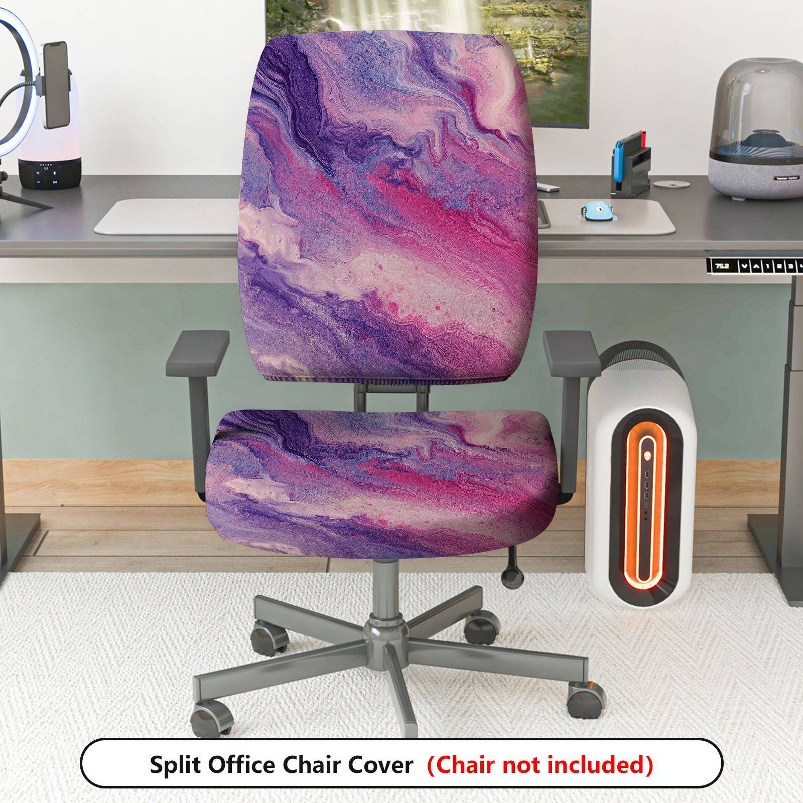 2-Piece Abstract Marble Swirl Pink Purple  Computer Chair Cover Set, Seat and Backrest