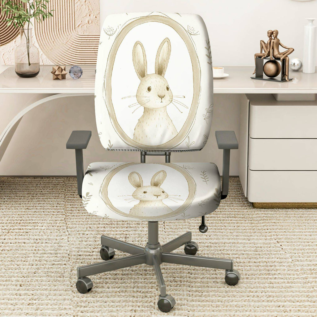 2-Piece Cute Bunny Pattern Easter Pastel Beige  Computer Chair Cover Set, Seat and Backrest
