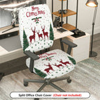 2-Piece Christmas Reindeer Snowflake Tree Plaid  Computer Chair Cover Set, Seat and Backrest
