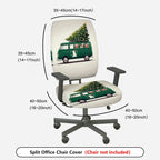 2-Piece Christmas Holiday Vintage Car Tree Dog Snow  Computer Chair Cover Set, Seat and Backrest