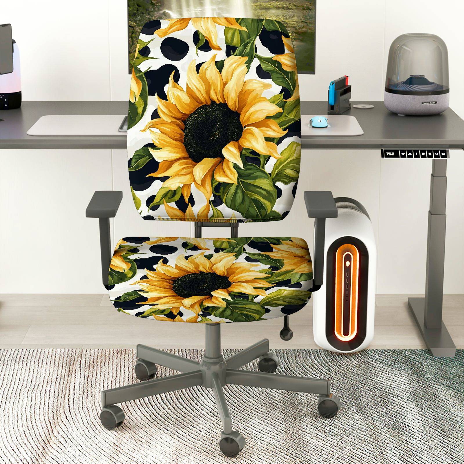 2-Piece Sunflower Floral Leaf Vibrant Decorative  Computer Chair Cover Set, Seat and Backrest