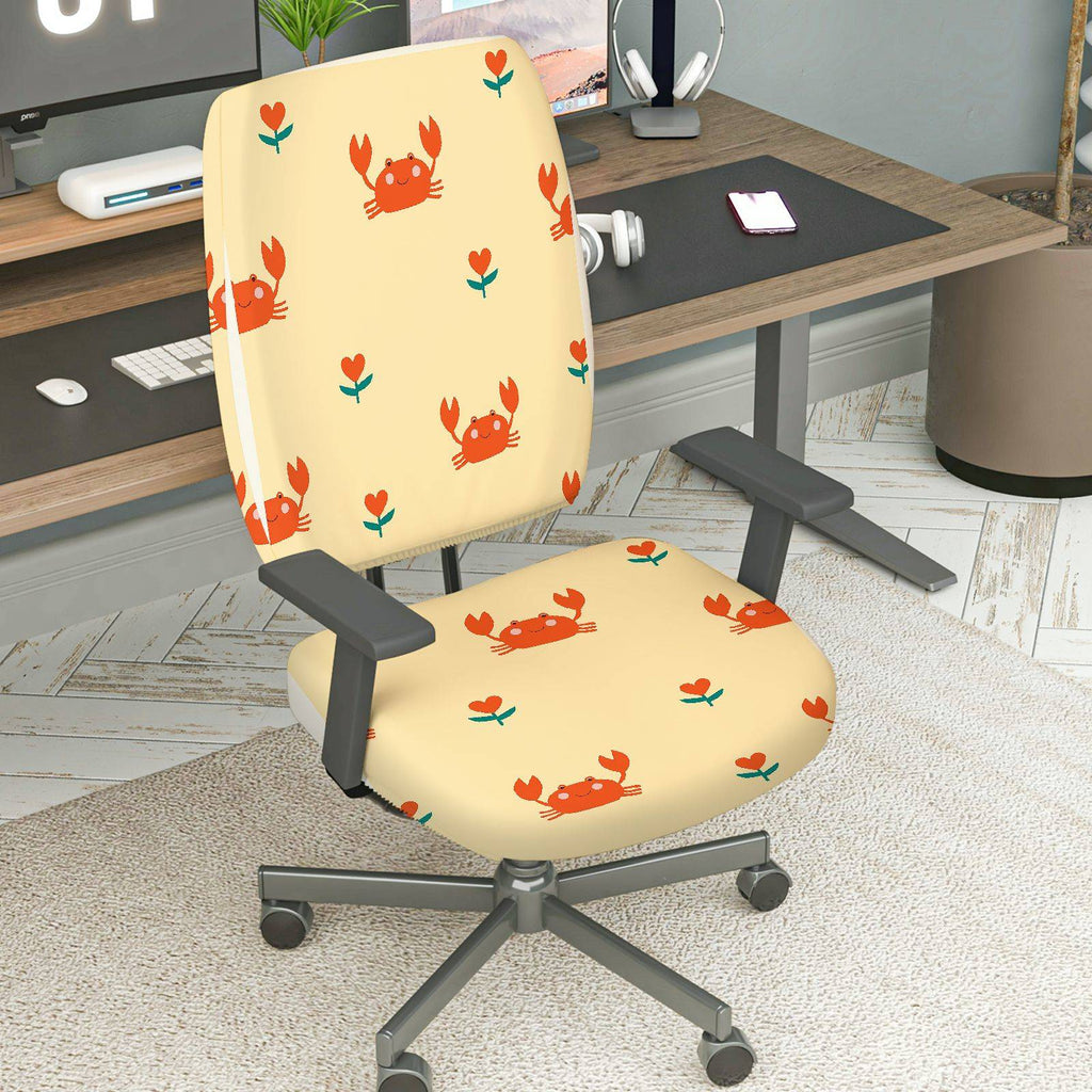 2-Piece Crab Flower Pattern Cute  Computer Chair Cover Set, Seat and Backrest
