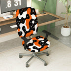 2-Piece Abstract Geometric Modern Art Style Orange Black White  Computer Chair Cover Set, Seat and Backrest